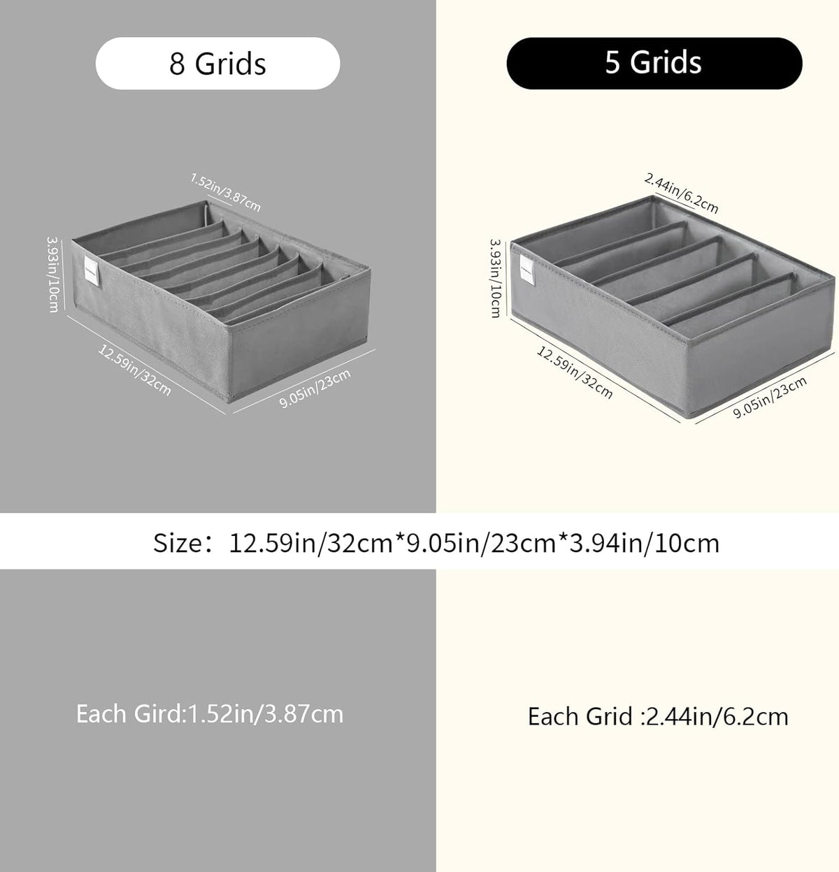 4 Packs T-shirt Drawer Organizers for Clothing,5 Grids Compartment Wardrobe Storage Box, Washable