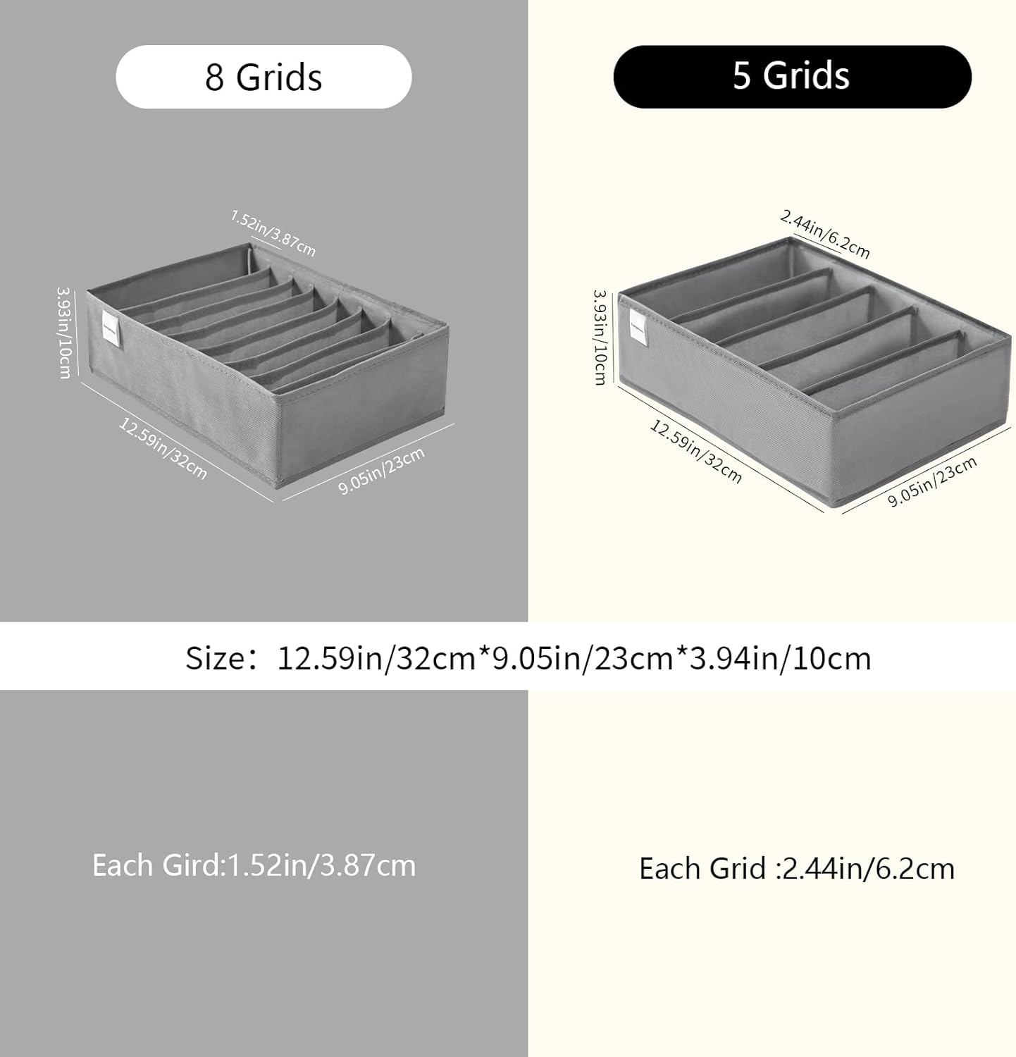 4 Packs T-shirt Drawer Organizers for Clothing,5 Grids Compartment Wardrobe Storage Box, Washable
