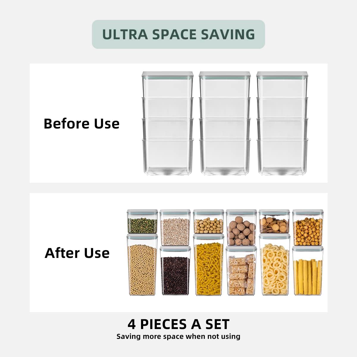 8-Piece Set of Pop Airtight Food Storage Containers with Lids Stackable Containers for Kitchen