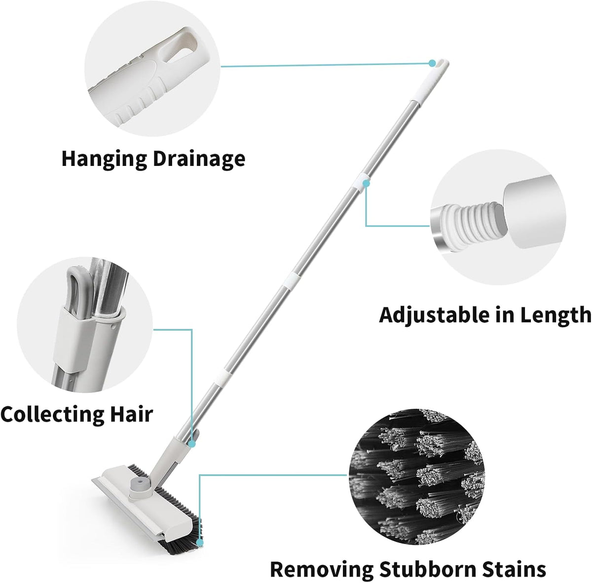Floor Scrub Brush with Long Handle, 3 in 1 Scrape and Heavy-Duty Stiff Bristle Scrubber Brush for