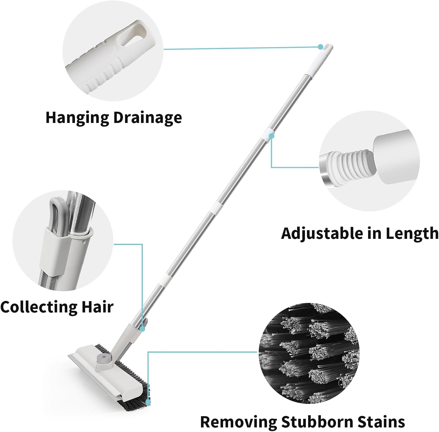 Floor Scrub Brush with Long Handle, 3 in 1 Scrape and Heavy-Duty Stiff Bristle Scrubber Brush for