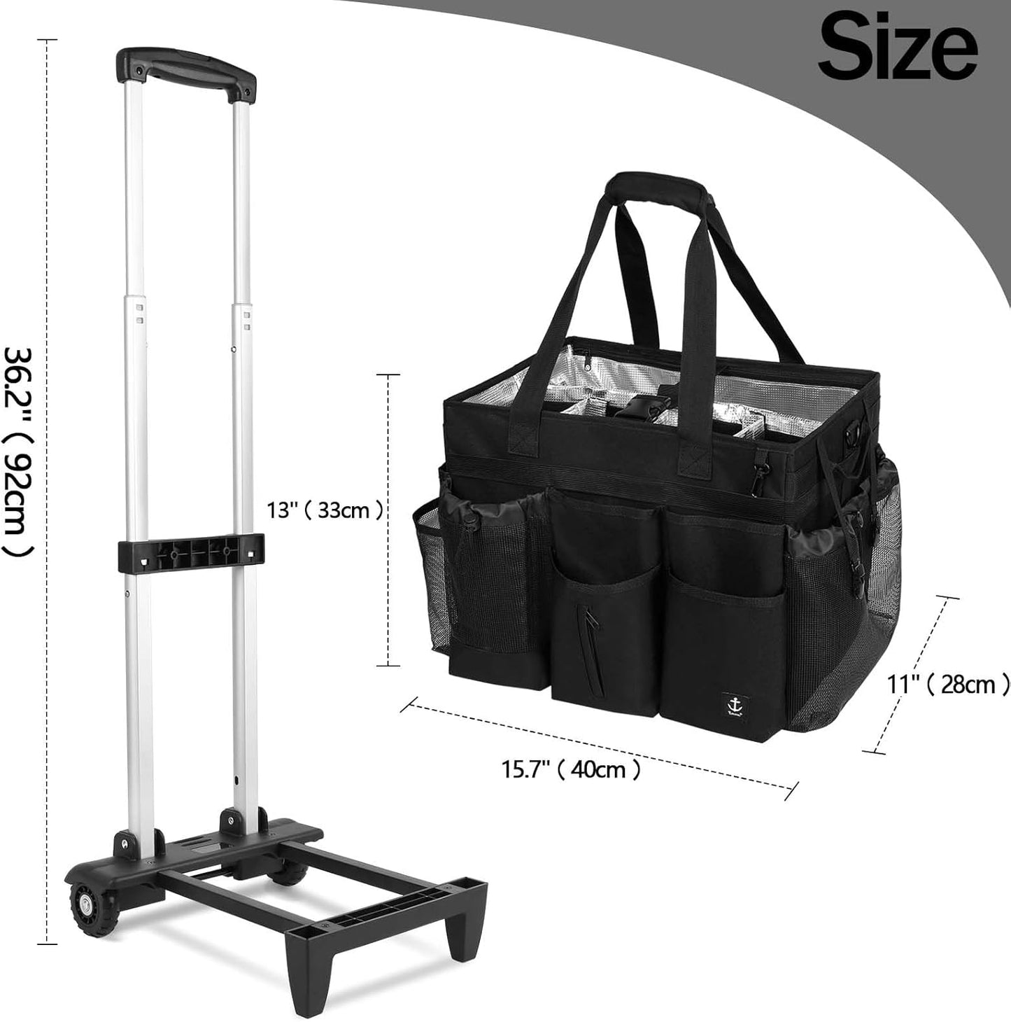 Extra Large Rolling Cleaning Caddy Bag with Detachable, Foldable Trolley Portable Cleaning Cart for