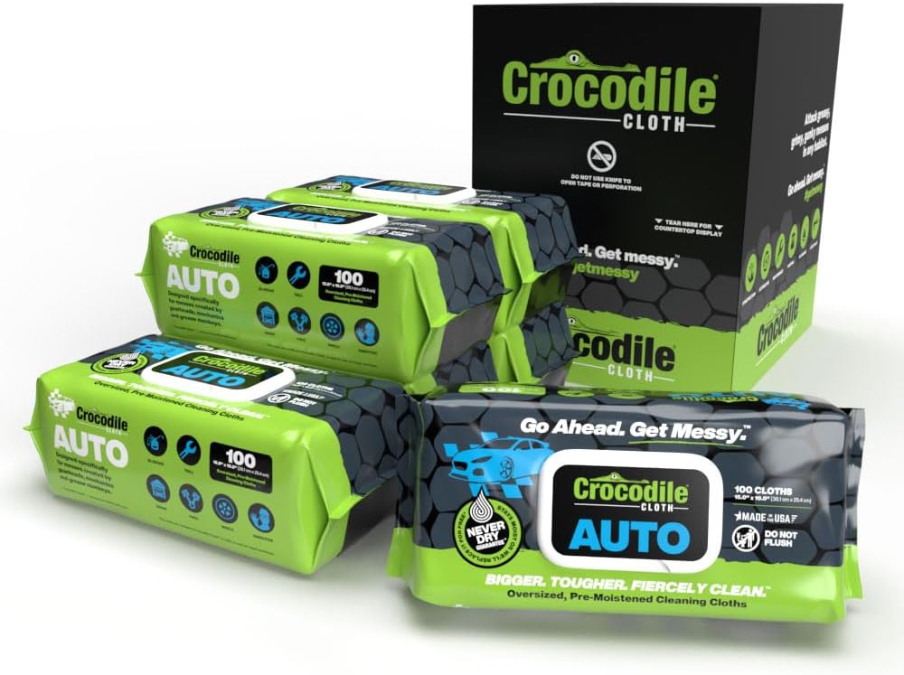Crocodile Cloth Auto Cleaning Wipes – 600 Count (6 Packs of 100) XL 15" x 10" Heavy-Duty Car Wipes
