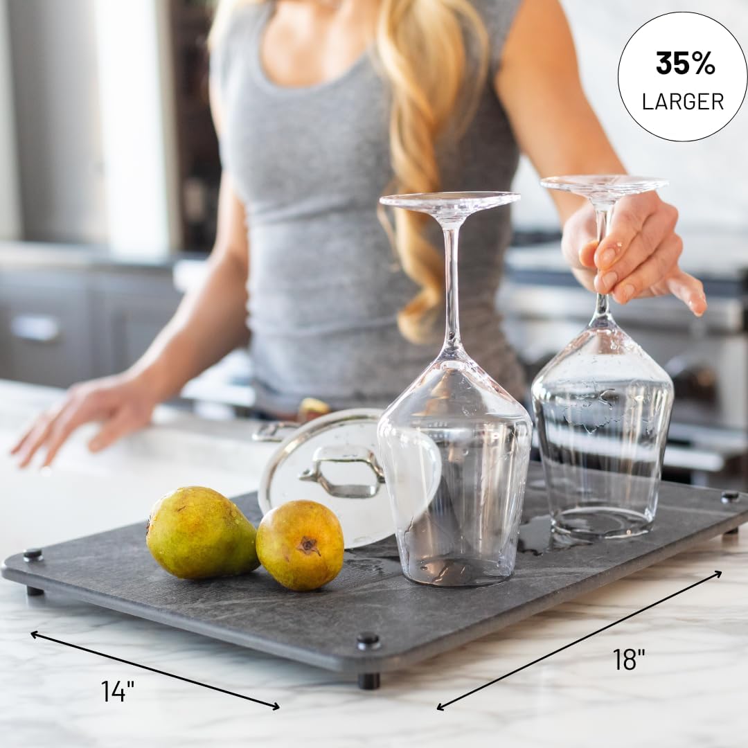 LARGE Siren Stone Natural Dish Drying Mat for Kitchen Counter - Premium Diatomaceous Earth Mat |