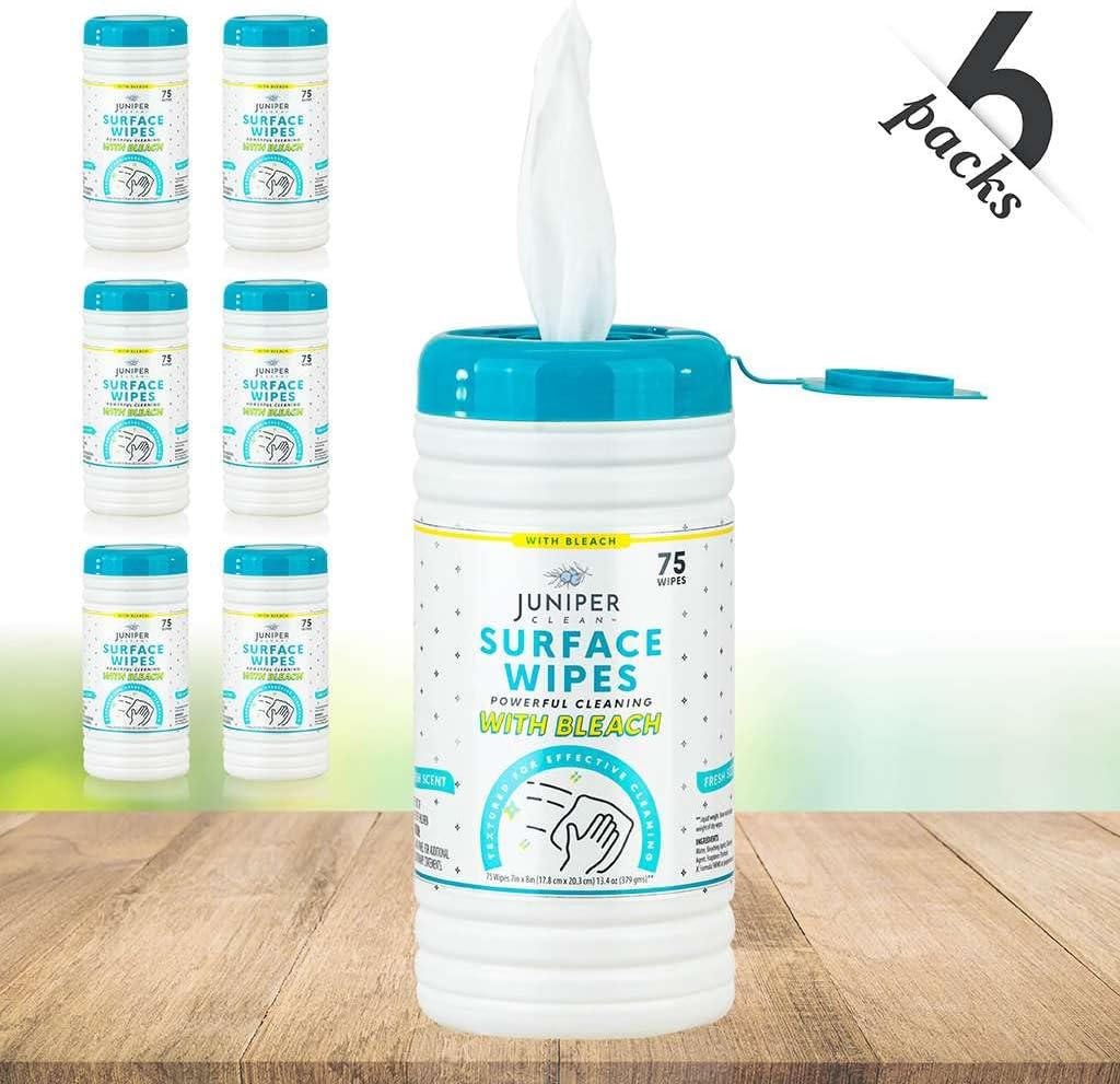 6 Pack Surface Cleaning Wipes with Bleach, All-Purpose Cleaner for Bathroom, Kitchen, Office, 450