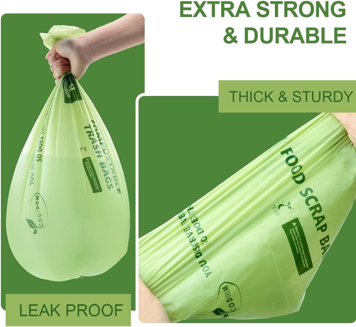 100% Compostable Trash Bags, 8 Gallon, 30 Liter, 0.85 Mils, 70 Count Large Kitchen Food Scrap