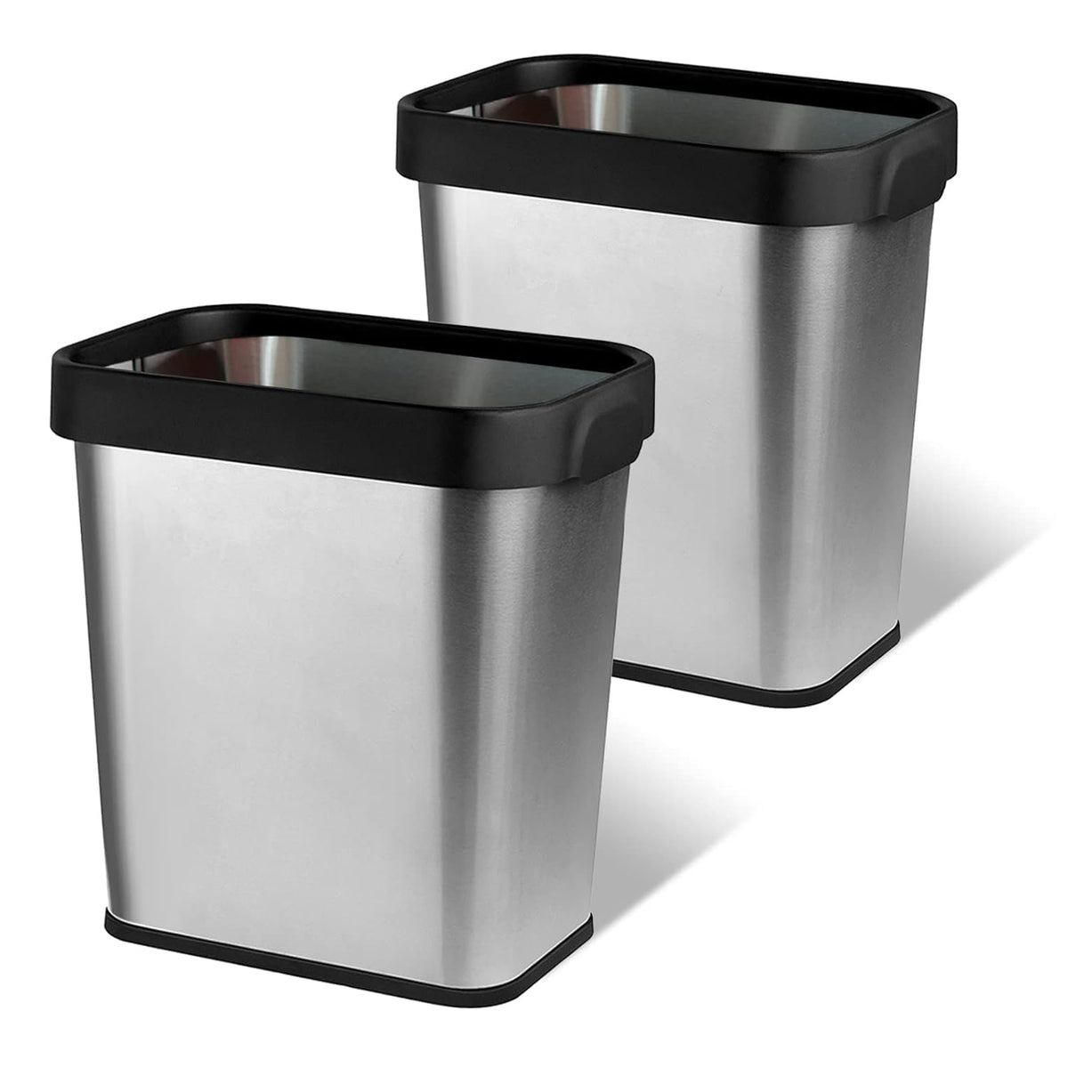 2 Pack Stainless Steel Trash Can 3 Gallon, Open Top Trash Can, 8" x 11" x 13", Rectangle Rubbish