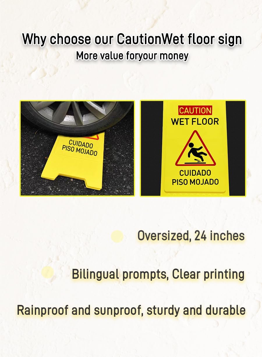 3-Pack Caution wet floor sign, 24 in. (approx. 60 cm) Height,Bright Yellow Double-Sided Folding