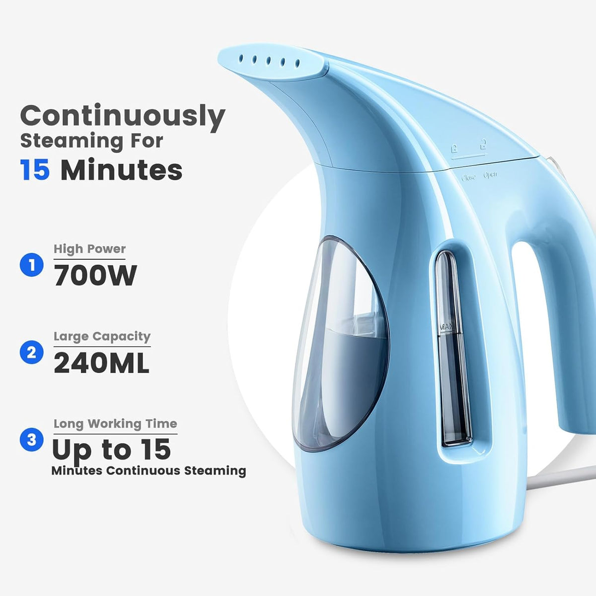 HiLIFE Steamer for Clothes, Portable Handheld Design, 240ml Big Capacity, 700W, Strong Penetrating