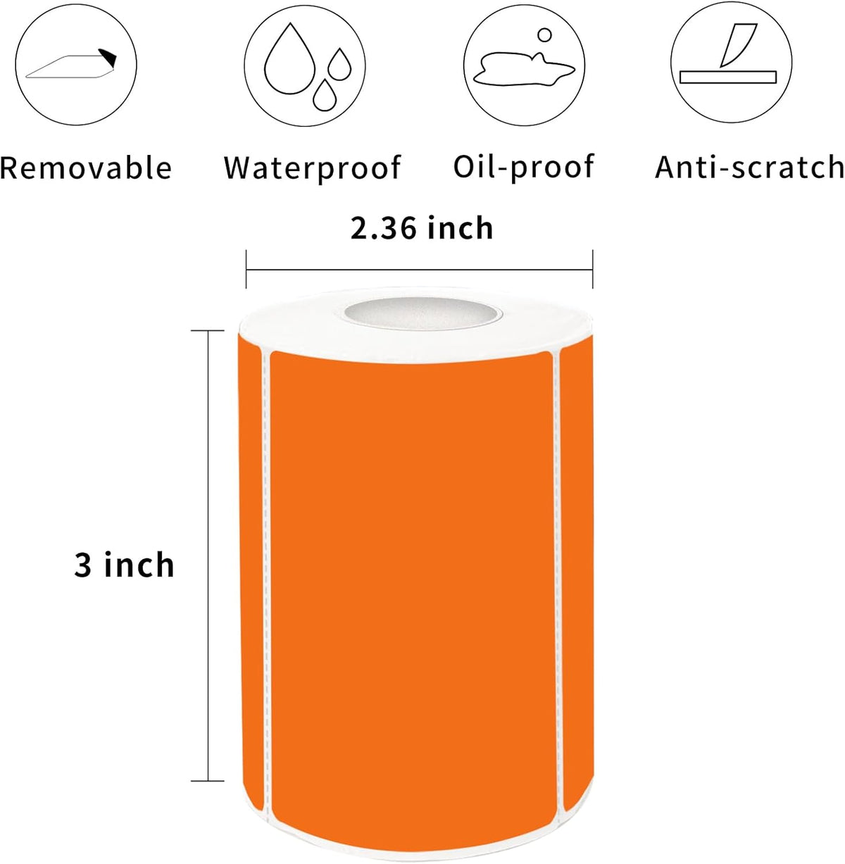 2×3 Inch Orange Removable Thermal Labels,Writeable,Removable,Thermally Printable,300 Sheets per