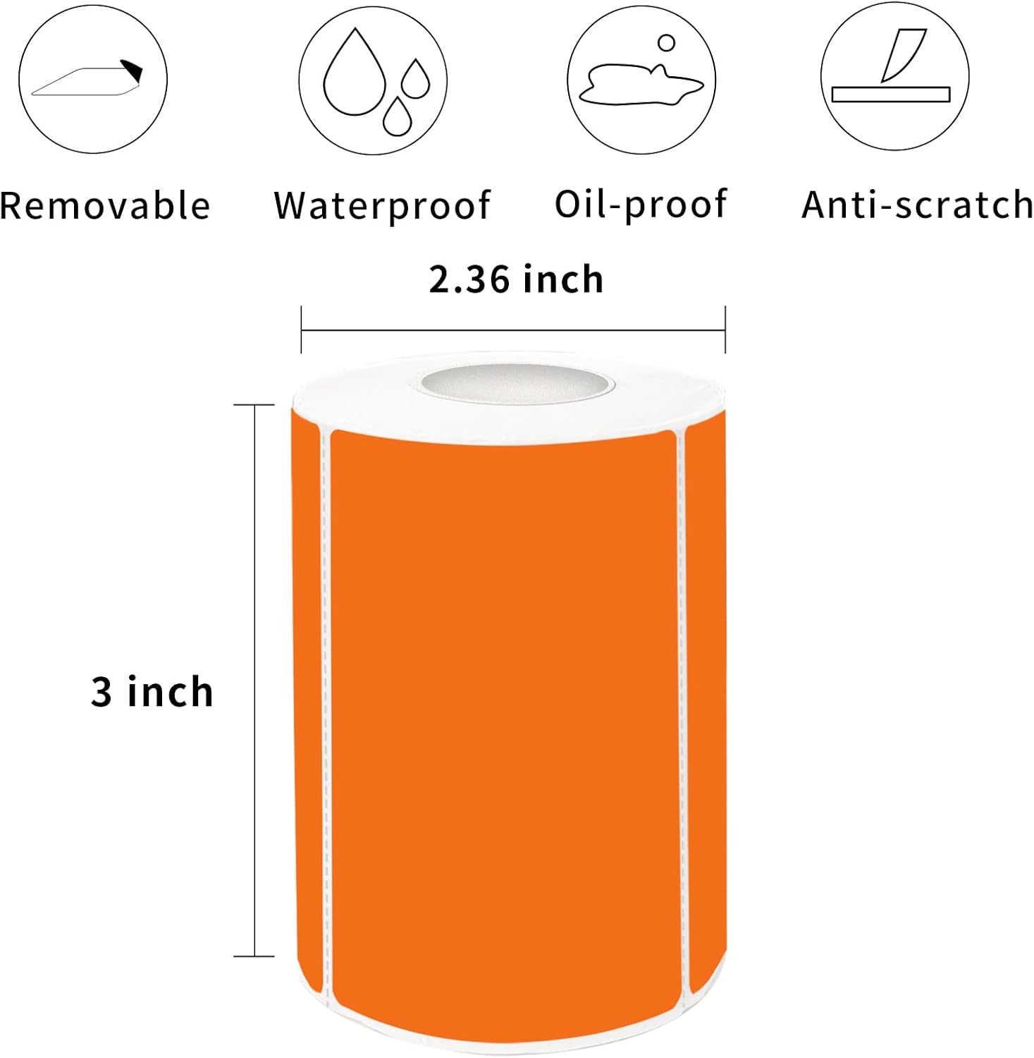 2×3 Inch Orange Removable Thermal Labels,Writeable,Removable,Thermally Printable,300 Sheets per