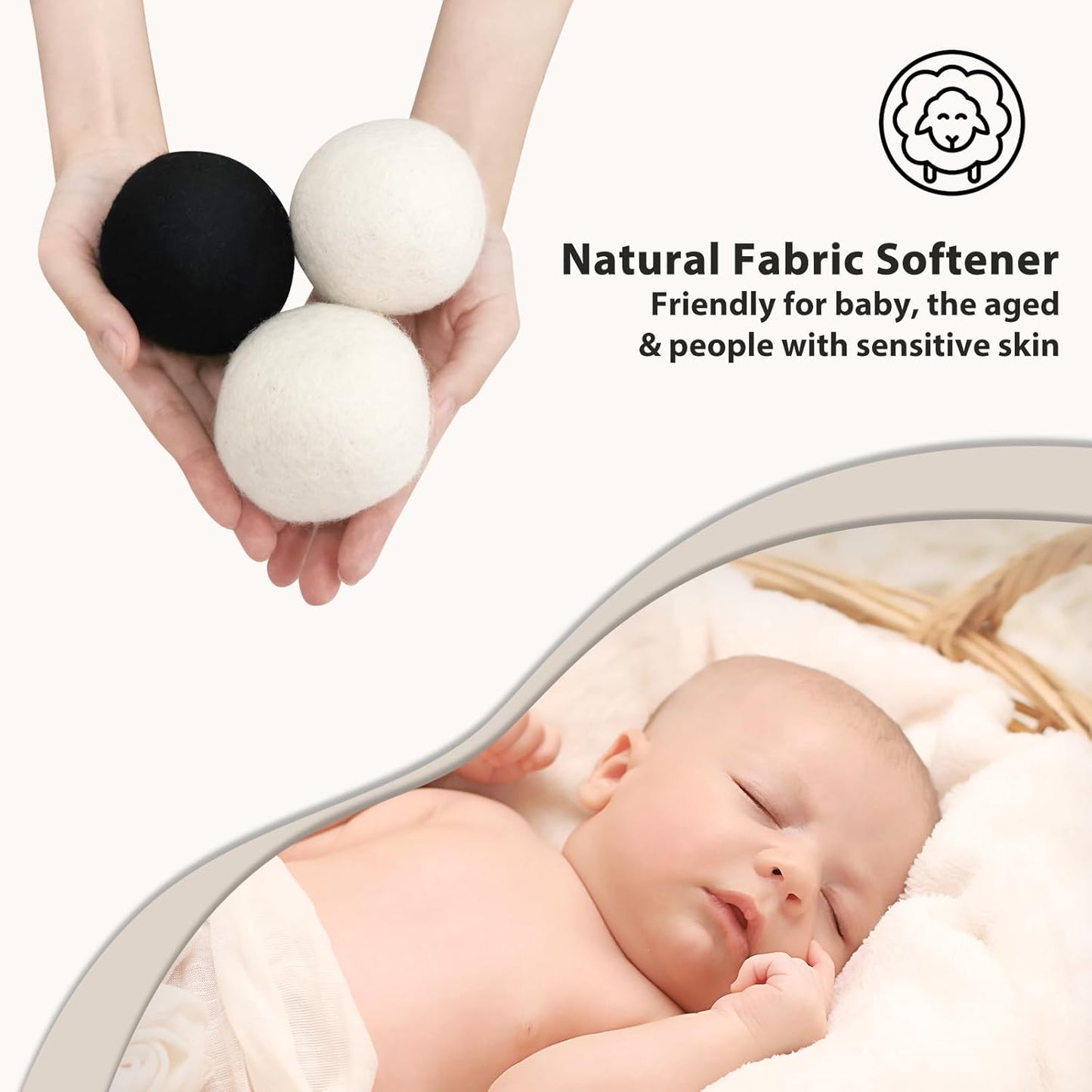 Daily Treasures 2.75"Wool Dryer Balls 12 Pack-Organic Wool Laundry Balls for Dryer,Natural Fabric