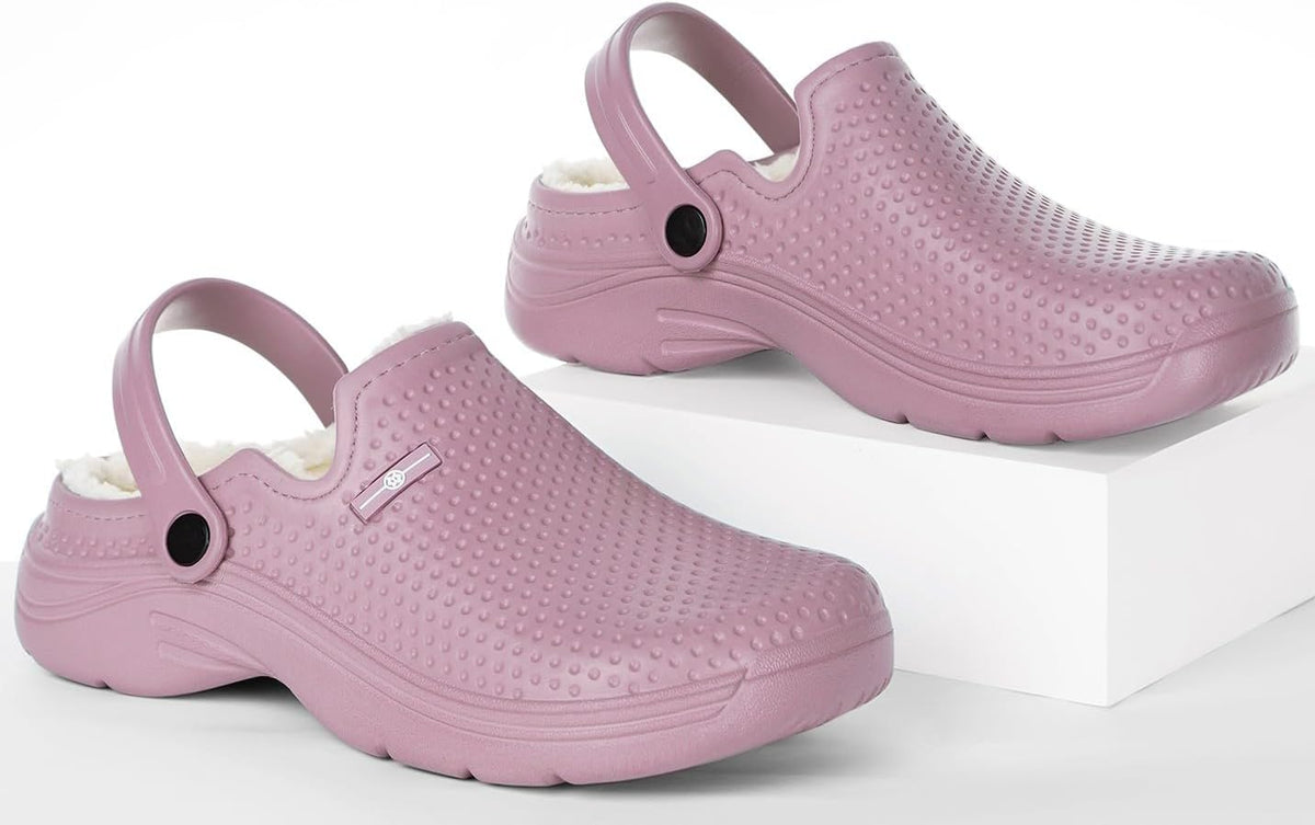 Womens Mens Fur Lined Clogs Waterproof Garden Shoes Winter Warm Fleece Lining Fuzzy House Home