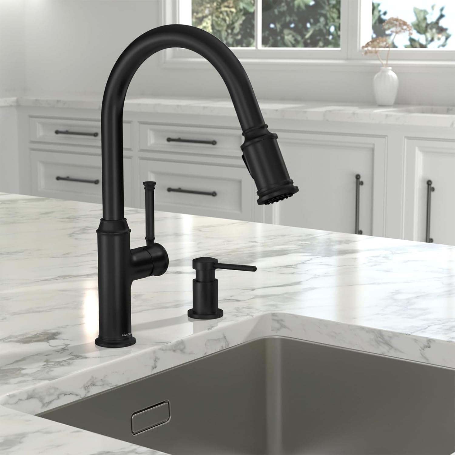 Lava Odoro Black Soap Dispenser for Kitchen Sink, Modern Brass Built in Countertop Pump Dispenser