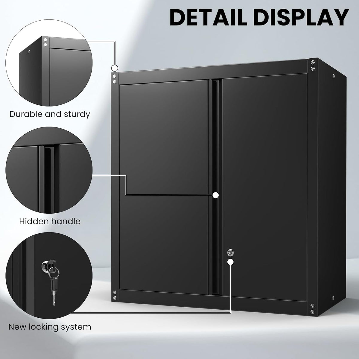 Steel Wall Cabinet, Metal Locking Wall Cabinet, Wall Hanging Metal Cabinet for Garage Tool Storage