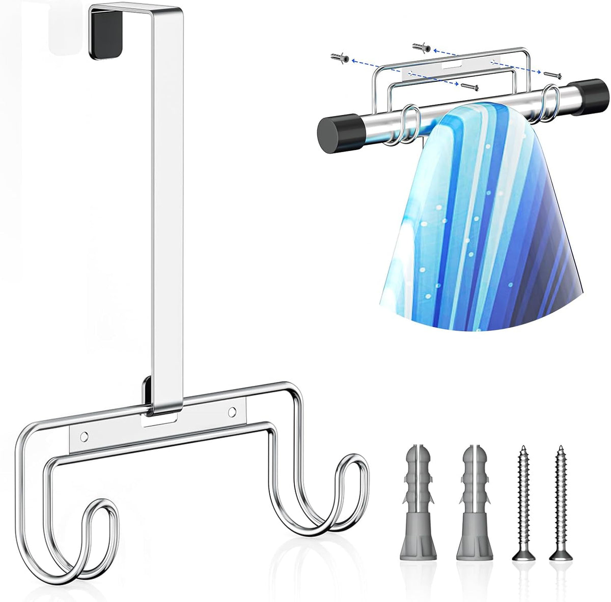 Over The Door & Wall Mount Ironing Board Hanger with Removable Hook, Metal Ironing Board Holder