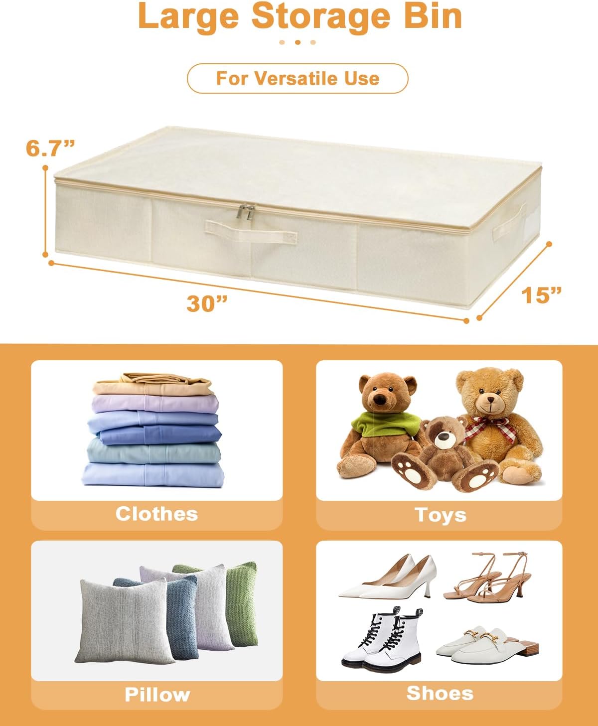 punemi Underbed Storage, 3 Pack Clothing Storage Bags W/Sturdy Handles, Large Capacity Underbed
