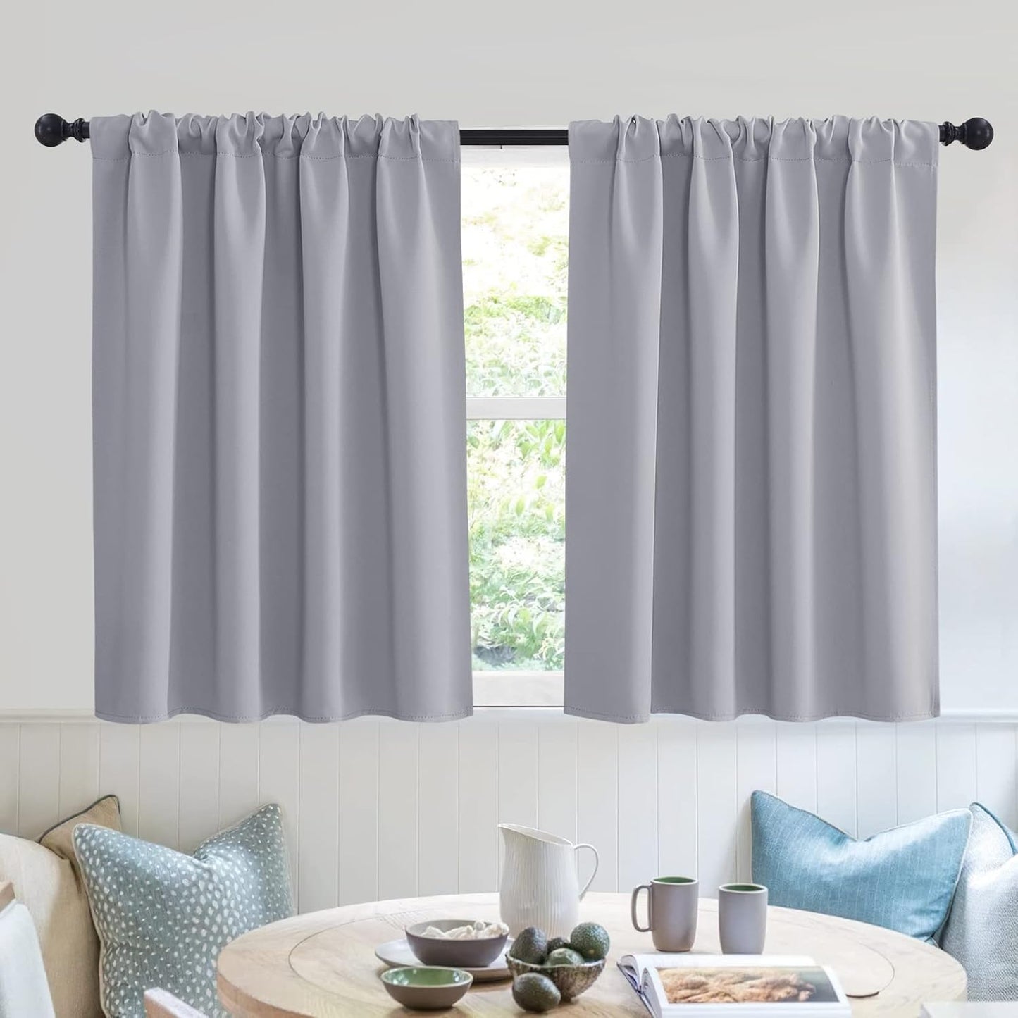 RYB HOME Blackout Curtains Grey - Sunlight Block Energy Saving Drapes for Bedroom Bathroom Home
