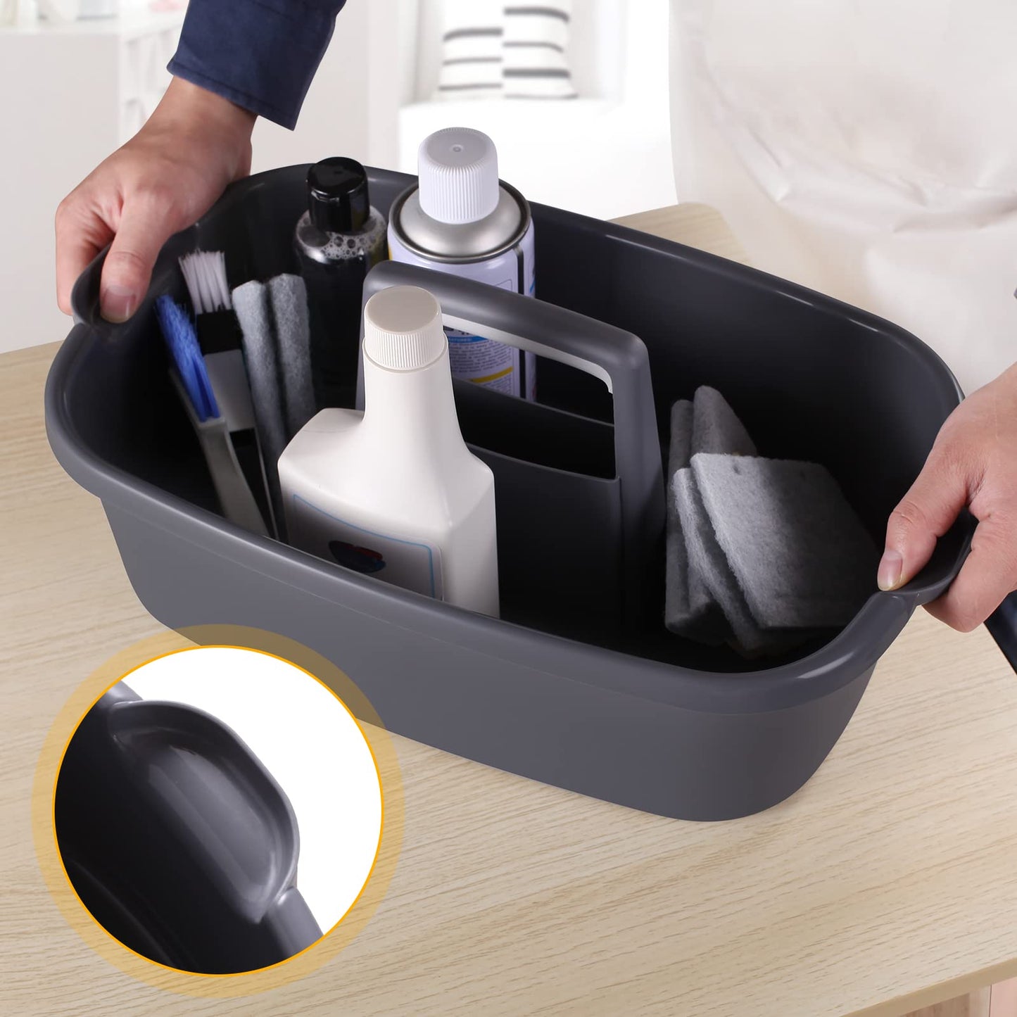Omirome 2-Pack Large Gray Cleaning Caddy for Cleaning Supplies with Handle - Portable Plastic Tote