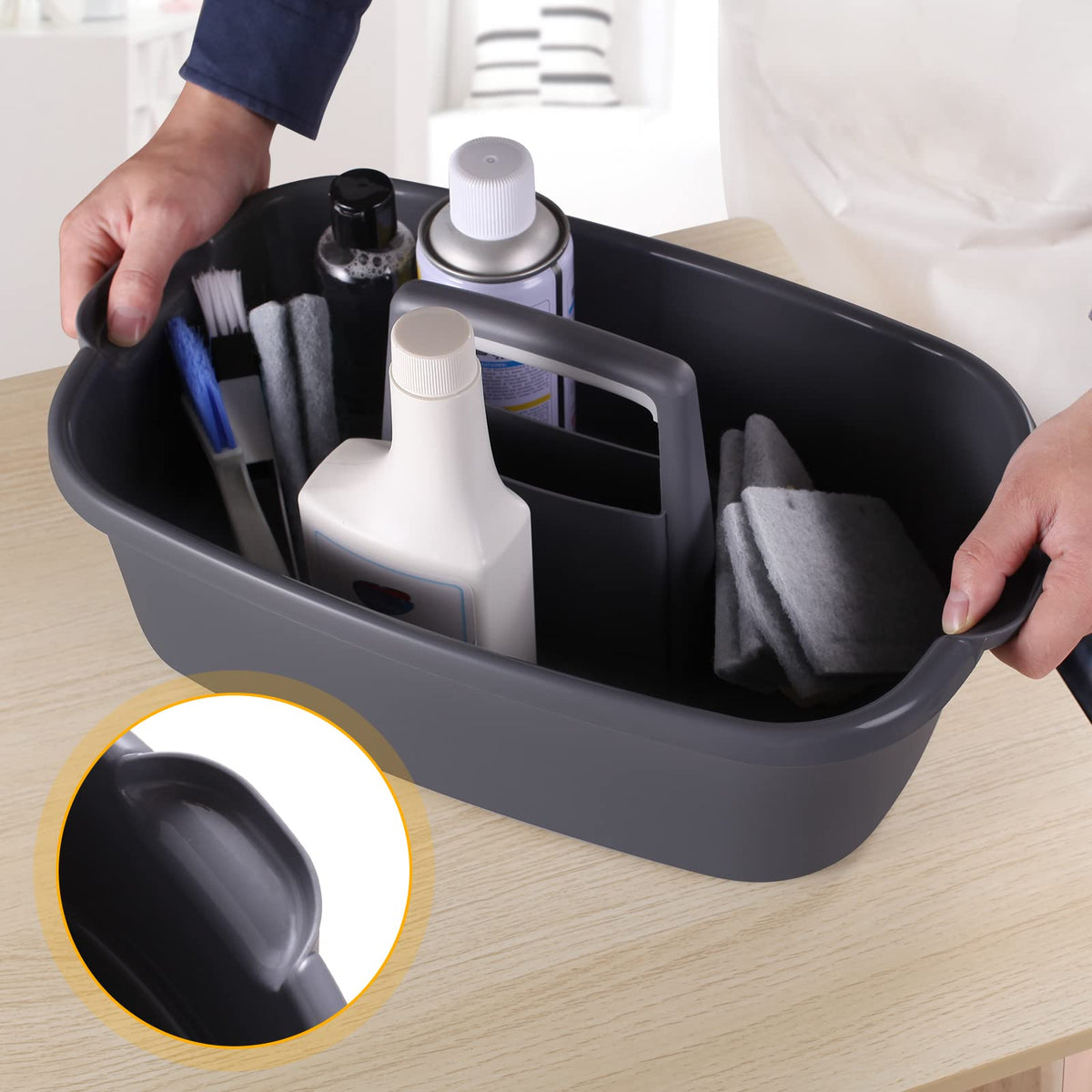 Omirome 2-Pack Large Gray Cleaning Caddy for Cleaning Supplies with Handle - Portable Plastic Tote