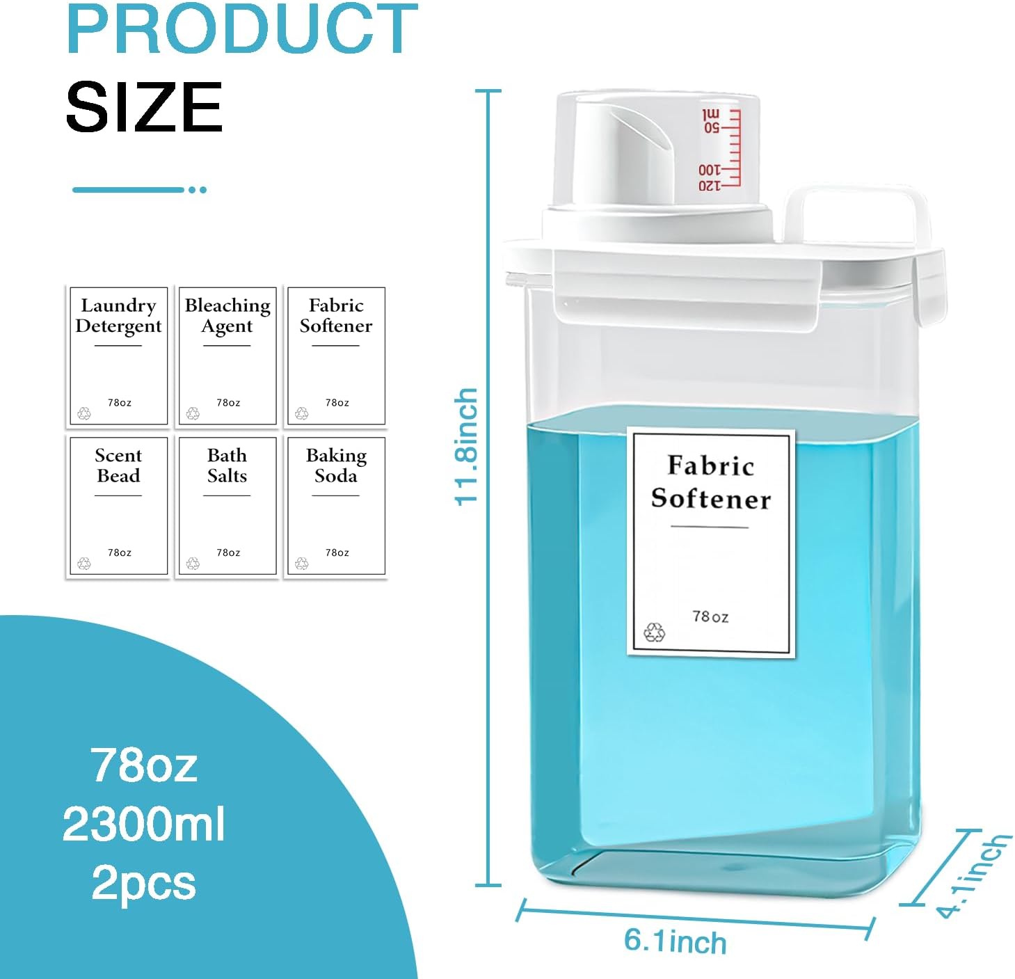 2 Pack Laundry Detergent Dispenser, 78oz Detergent Dispenser, Refluxable Laundry Detergent