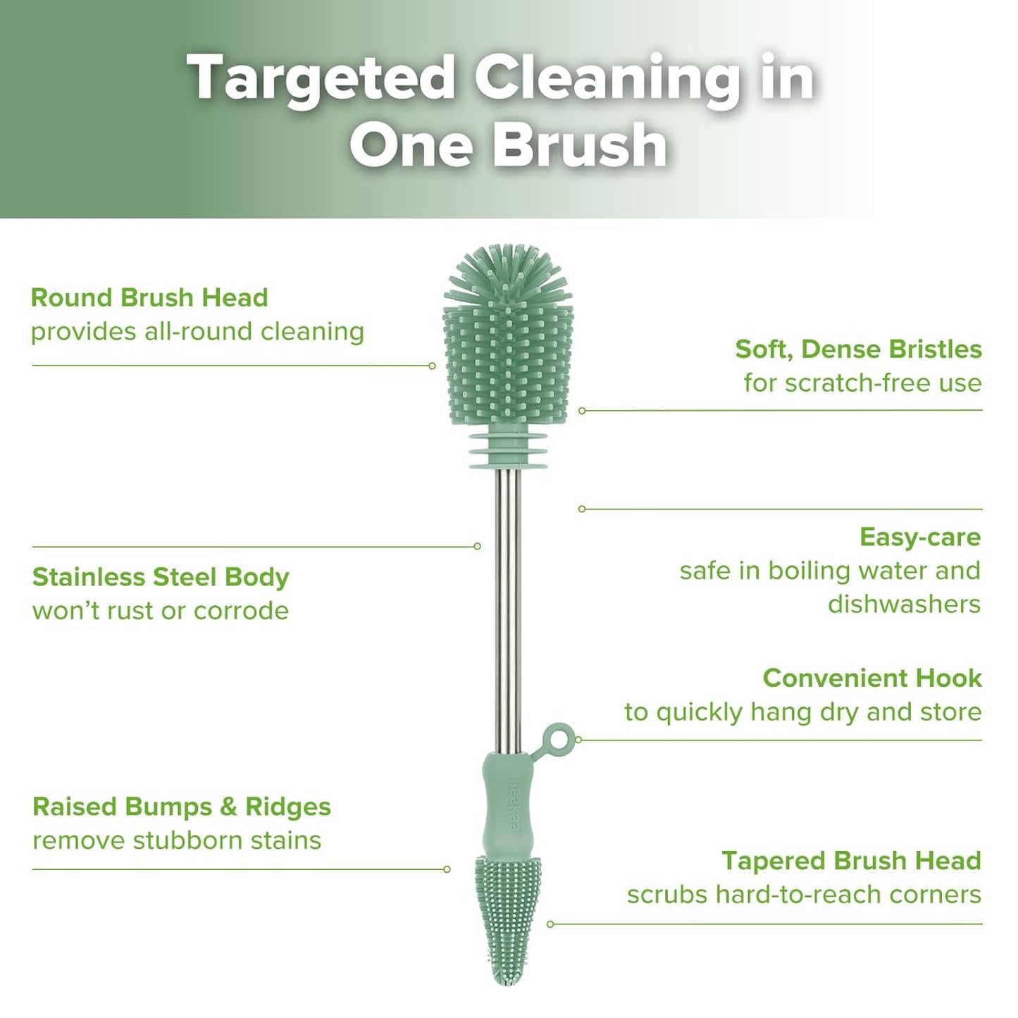 haakaa Cleaning Brush Silicone Bottle Brush Double-Ended Soft Silicone Bristles for Breast Pumps