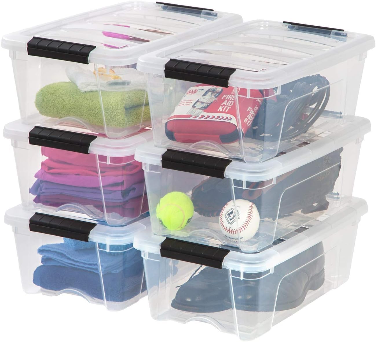 IRIS USA 13 Qt Stackable Plastic Storage Bins with Lids, 6 Pack - BPA-Free, Made in USA