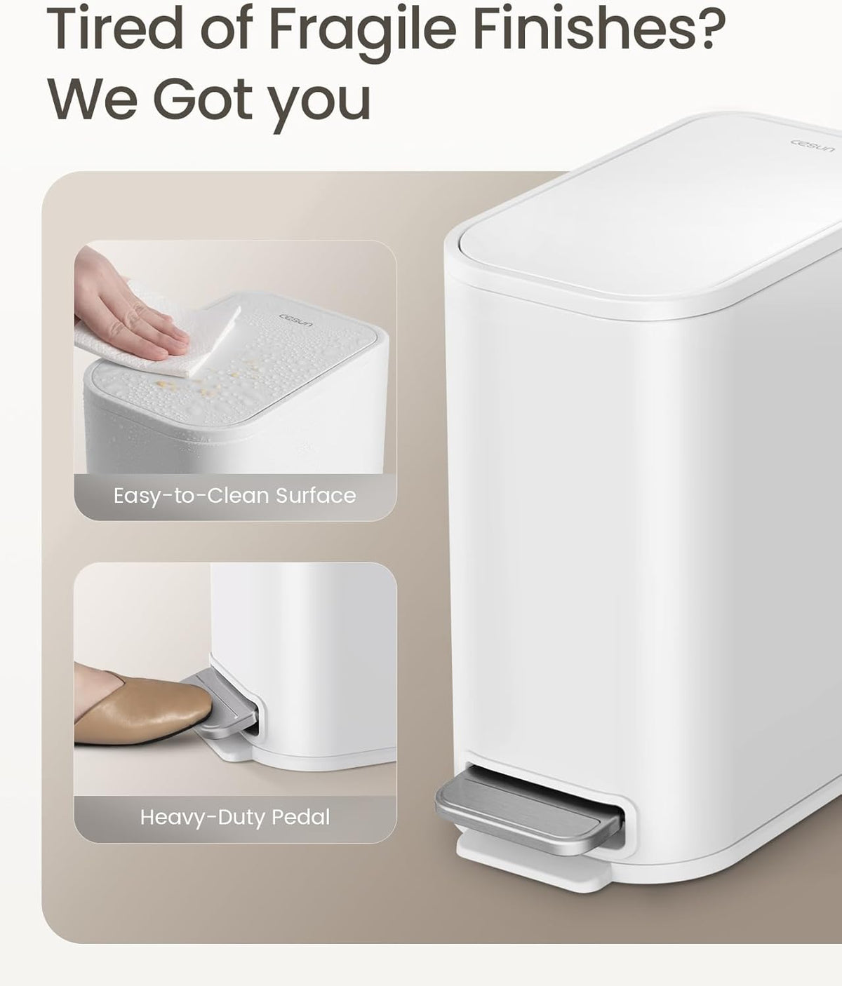 Cesun Small Bathroom Trash Can with Lid Soft Close, Step Pedal, 5 Liter / 1.3 Gallon Stainless