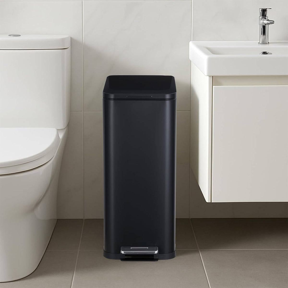 Garvee 13 Gallon Kitchen Trash Can, Stainless Steel Step Garbage Bin with Soft-Close Lid &