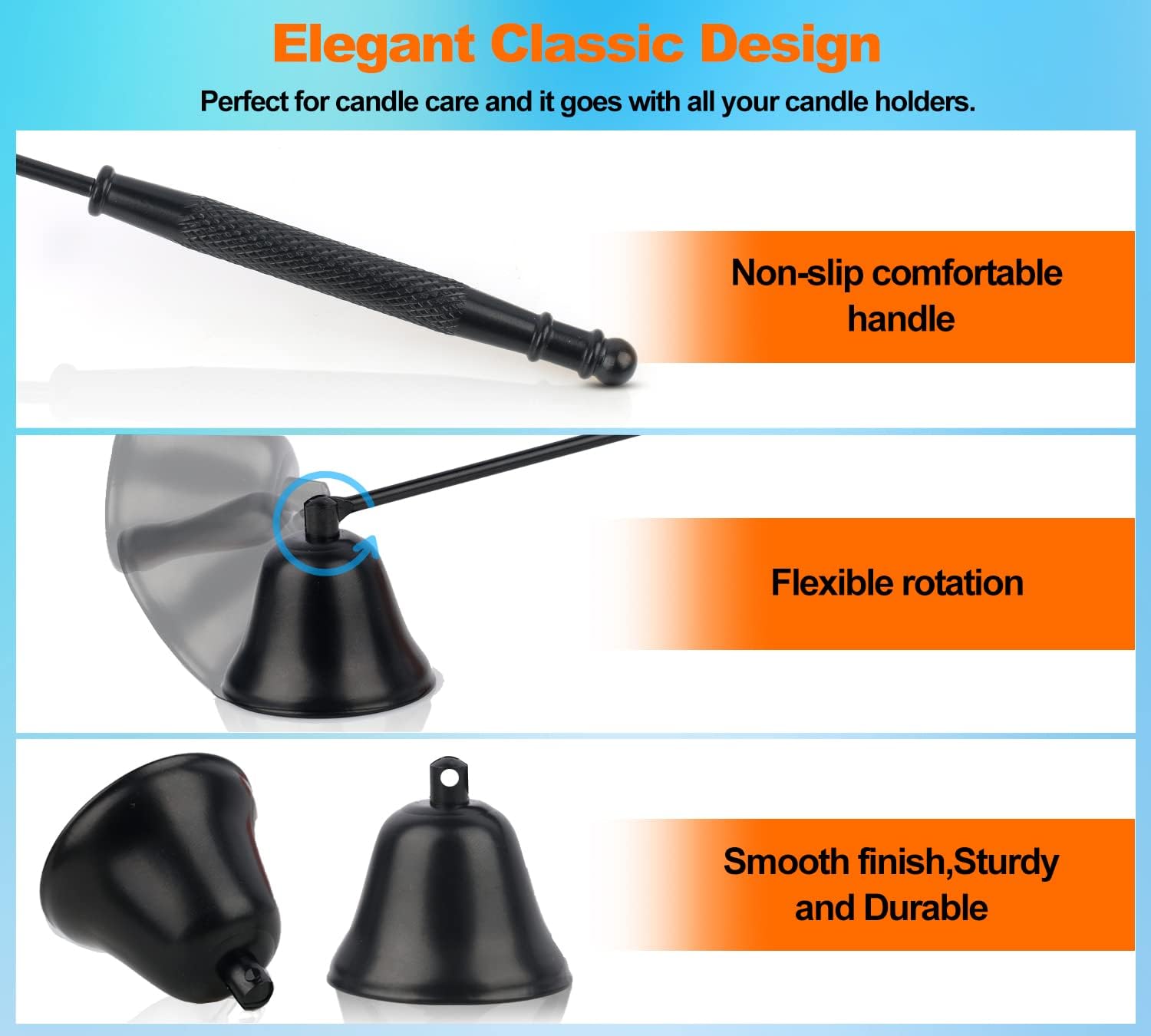 Candle Snuffer Black, Elegant Candle Extinguisher Snuffer Accessory with Long Handle for Putting