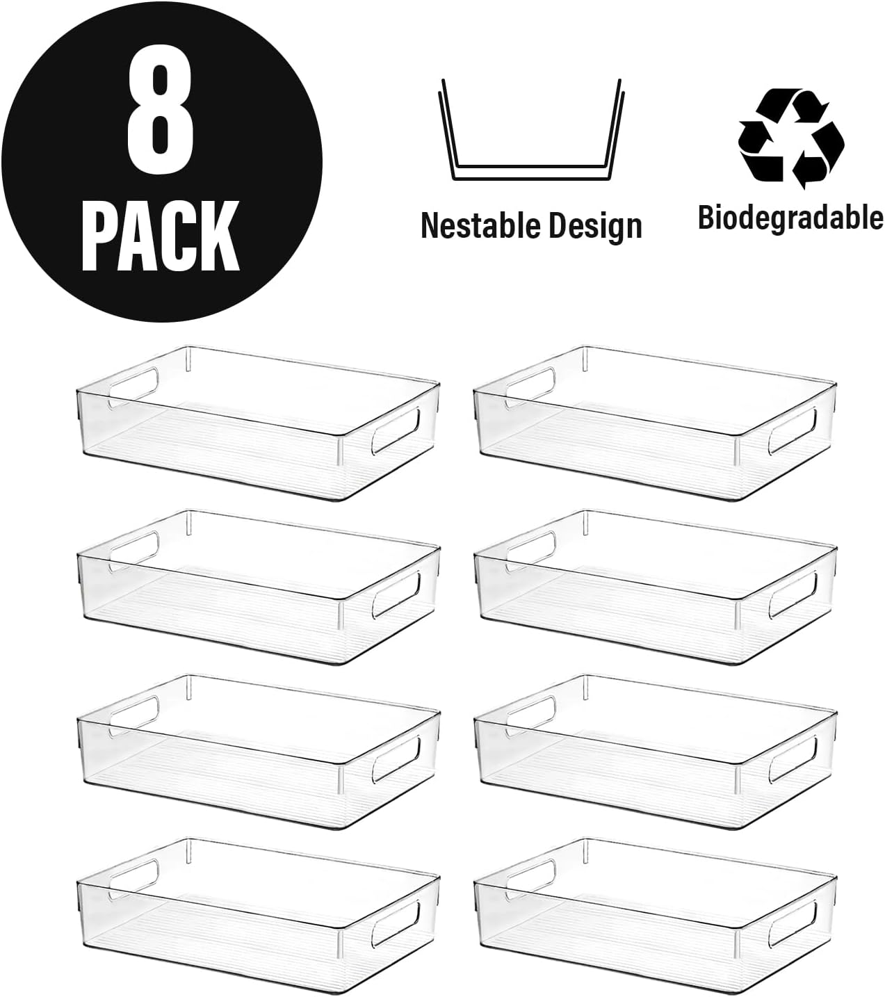 Clear Plastic Storage Bins, Home Bathroom Laundry Room Freezer Refrigerator Pantry Organizers and