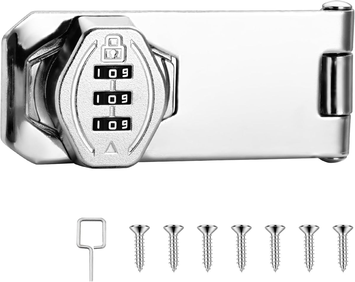 Cozy Tower 4 inch 180 Degrees Hasp Combination Lock for Cabinet, Combo Latch Lock for Cupboard