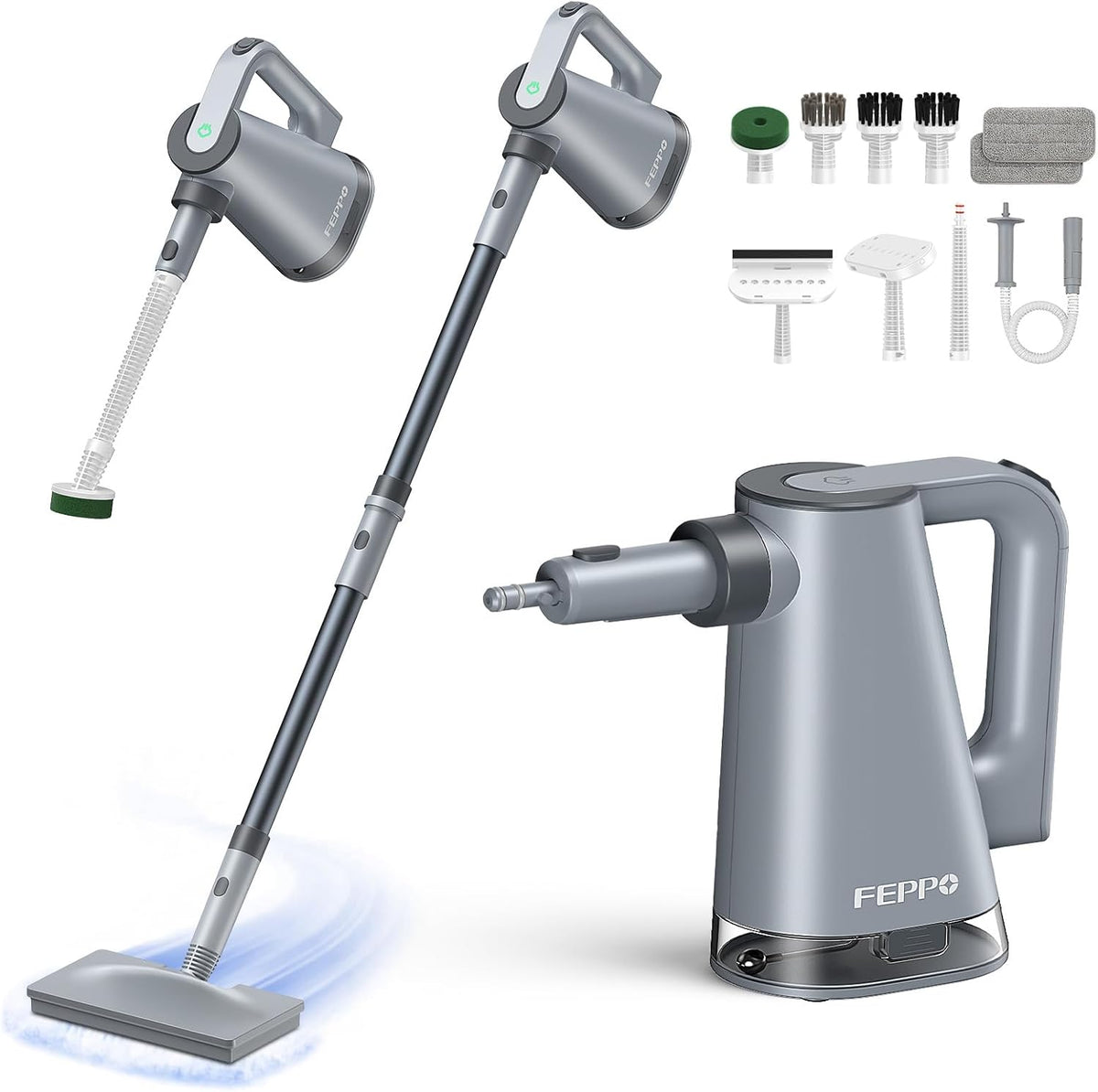 FEPPO Steam Mop with Detachable Handheld Steam Cleaner for Home and Floor Cleaning, 10-in-1