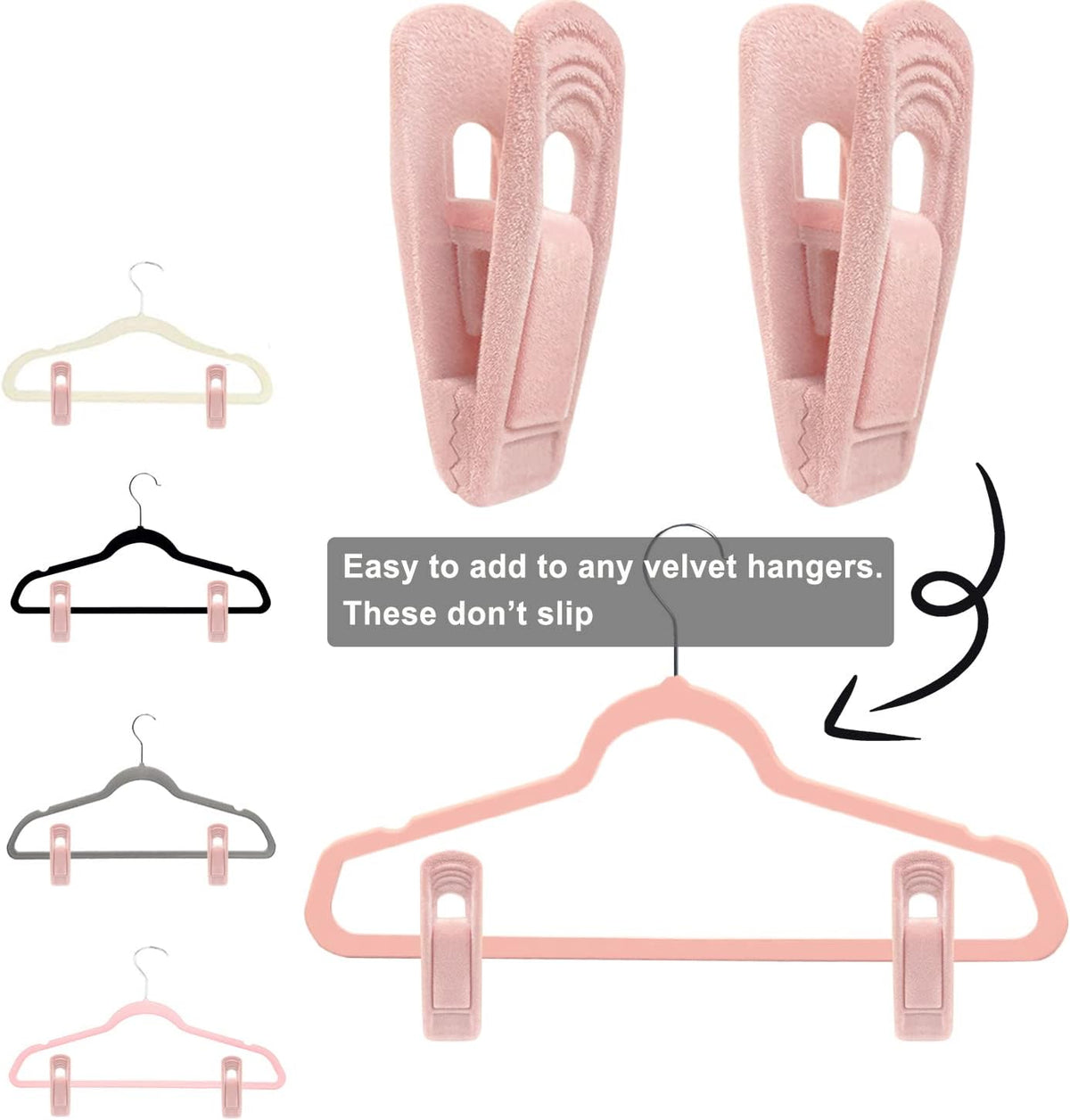 Light Pink Velvet Hanger Clips (60-Pack), Non-Slip Strong Hanger Clips for Velvet, Pants, Skirts &