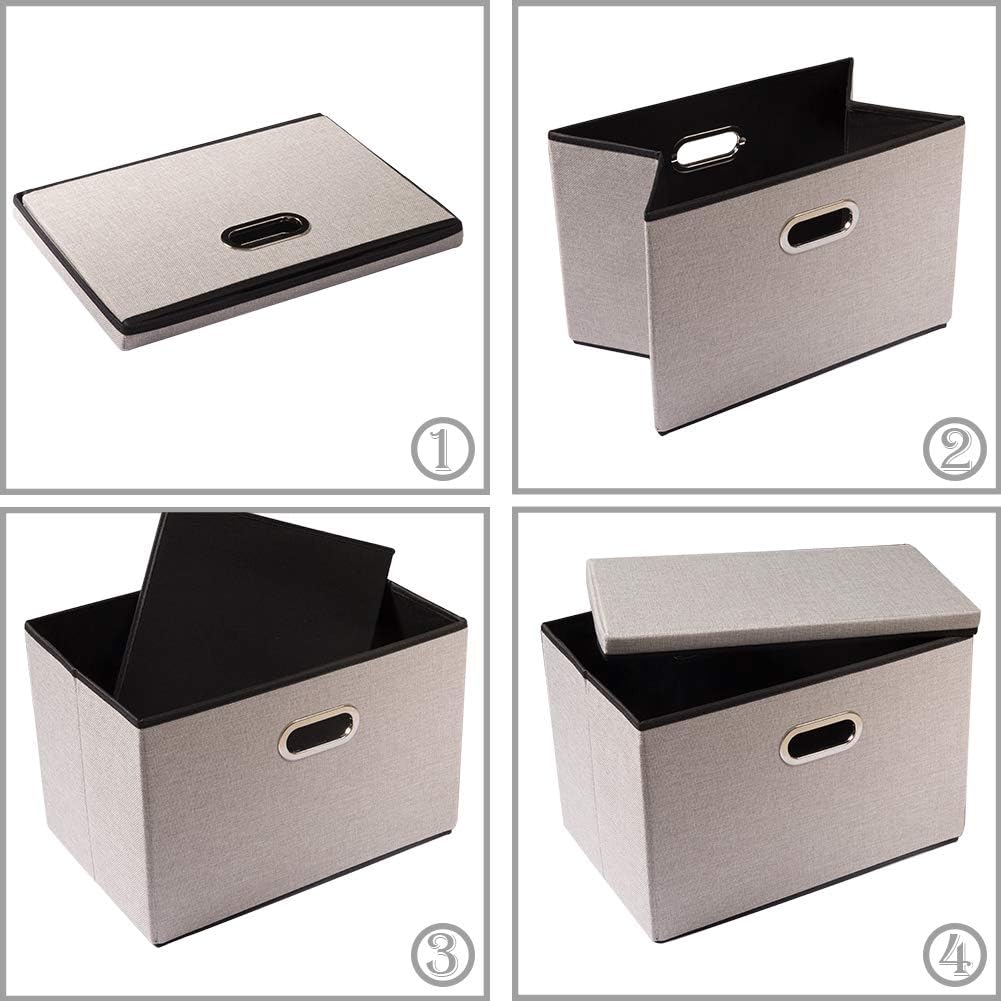PRANDOM Foldable Storage Bin with Lid [5-Pack] Linen Fabric Decorative Storage Box Organizer