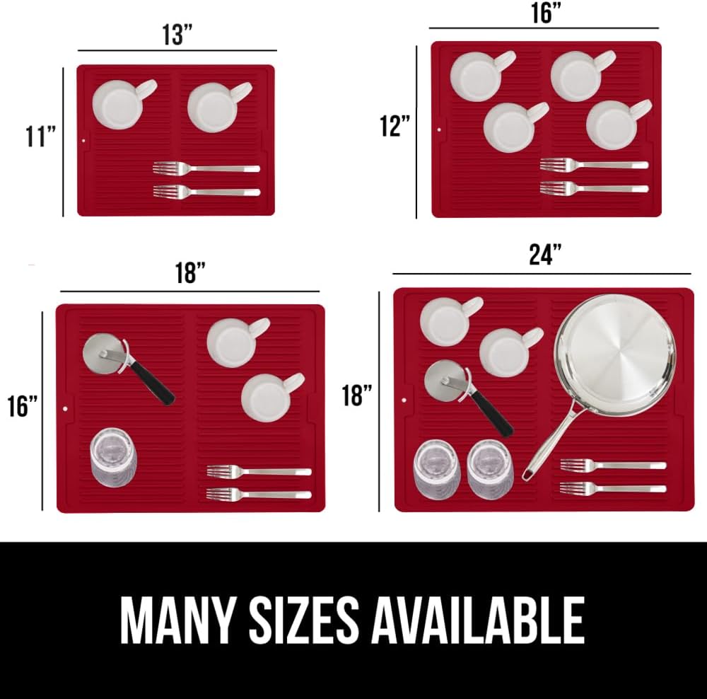 GORILLA GRIP 100% BPA-Free Patented Silicone Dish Drying Mat for Kitchen Counter, 18x24 Inch, Water