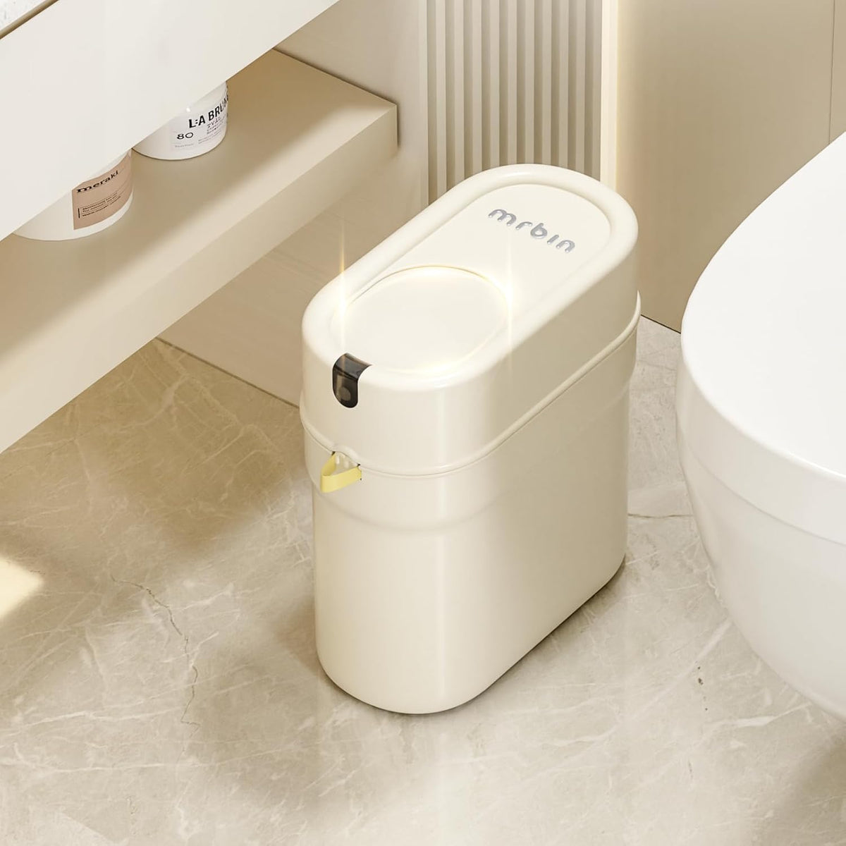 MRBIN Slim Automatic Bathroom Trash Can, 10L/2.6gal Touchless Pull Out Bagging Motion Sensor Waste
