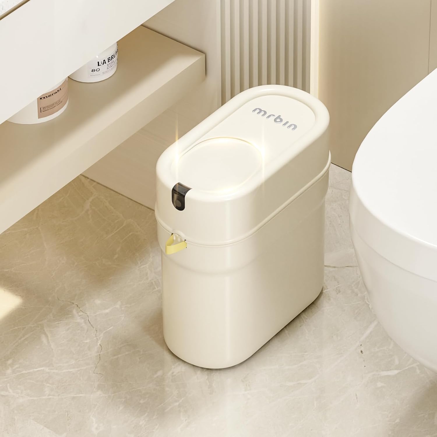 MRBIN Slim Automatic Bathroom Trash Can, 10L/2.6gal Touchless Pull Out Bagging Motion Sensor Waste