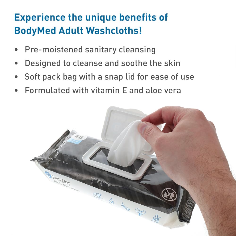BodyMed Adult Disposable Incontinence Wipes, 48 Wipes/Pack (1-Pack) - Pre-Moistened &