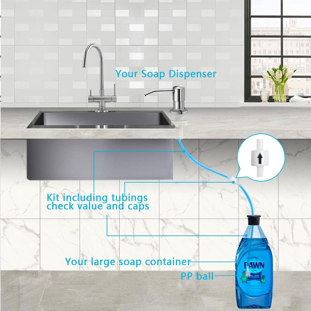 Soap Dispenser for Kitchen Sink, Brushed Nickel Countertop Soap Dispenser Pump, 47" Silicone