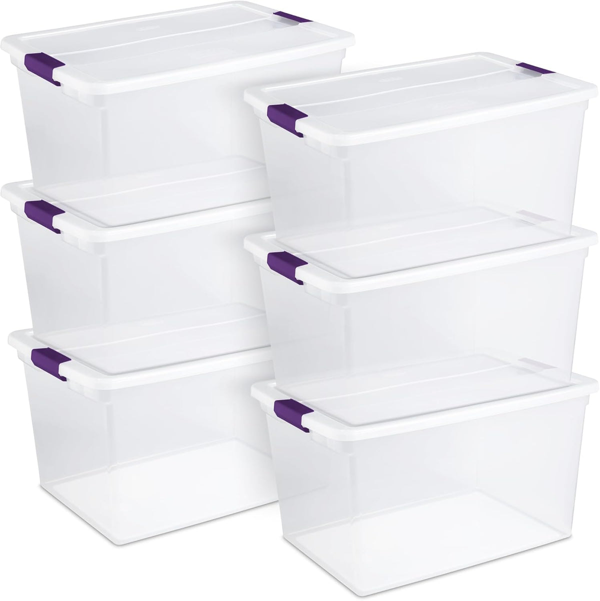 Sterilite 6 Pack 66 Quart ClearView Latch Box, Stackable Organizer Bins with Latching Lids - Clear