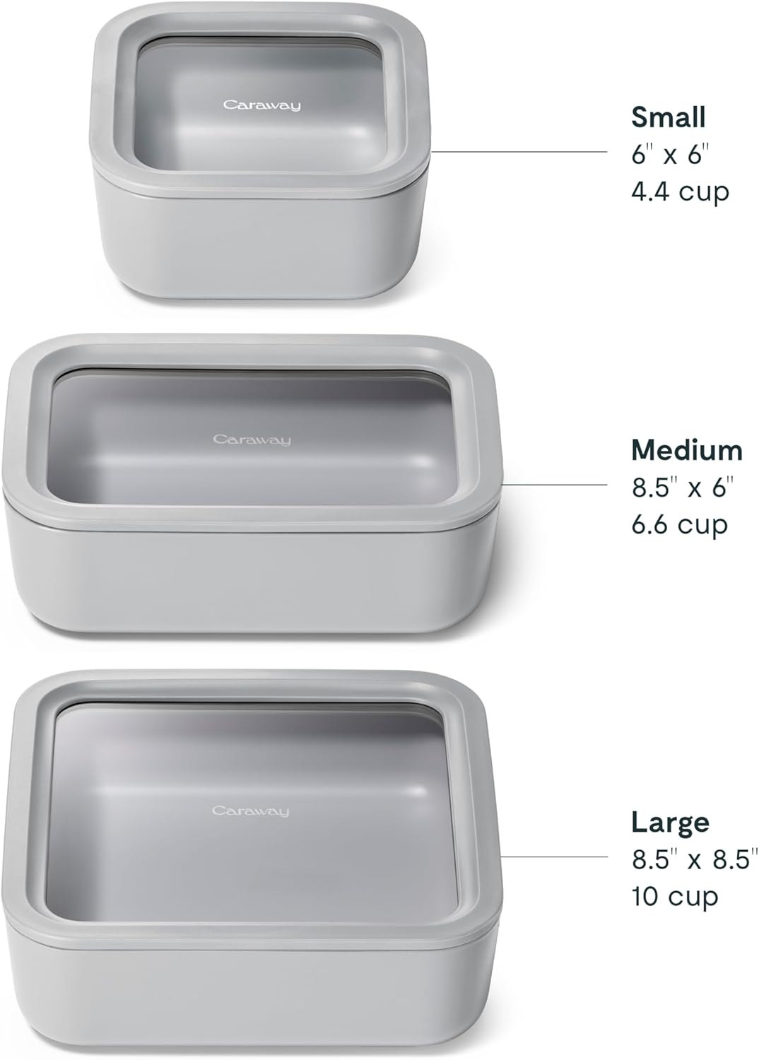 Caraway 3pc Glass Food Storage Set - 10, 6.6, & 4.4 Cup Containers - Ceramic Coated - Non-Toxic