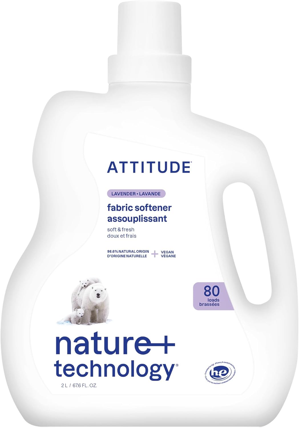 ATTITUDE Liquid Fabric Softener, Plant-Based & Vegan, HE Compatible, Naturally Derived, Lavender