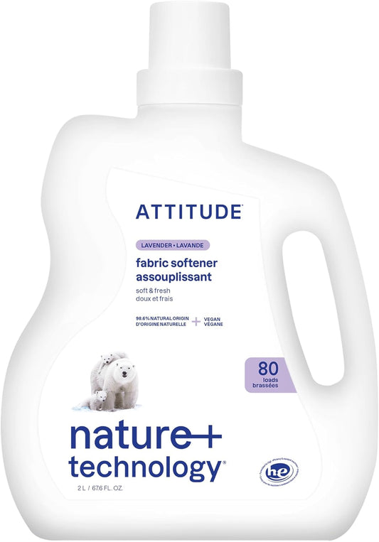ATTITUDE Liquid Fabric Softener, Plant-Based & Vegan, HE Compatible, Naturally Derived, Lavender