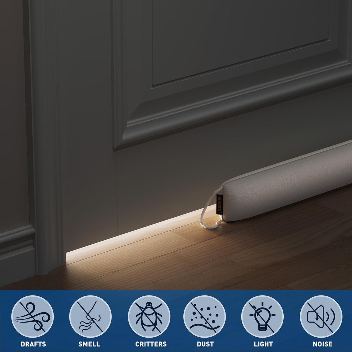 MAGZO Door Draft Stopper 32 Inch-Beige, Sound Proof Door Snake Draft Insulation Stopper with Hook