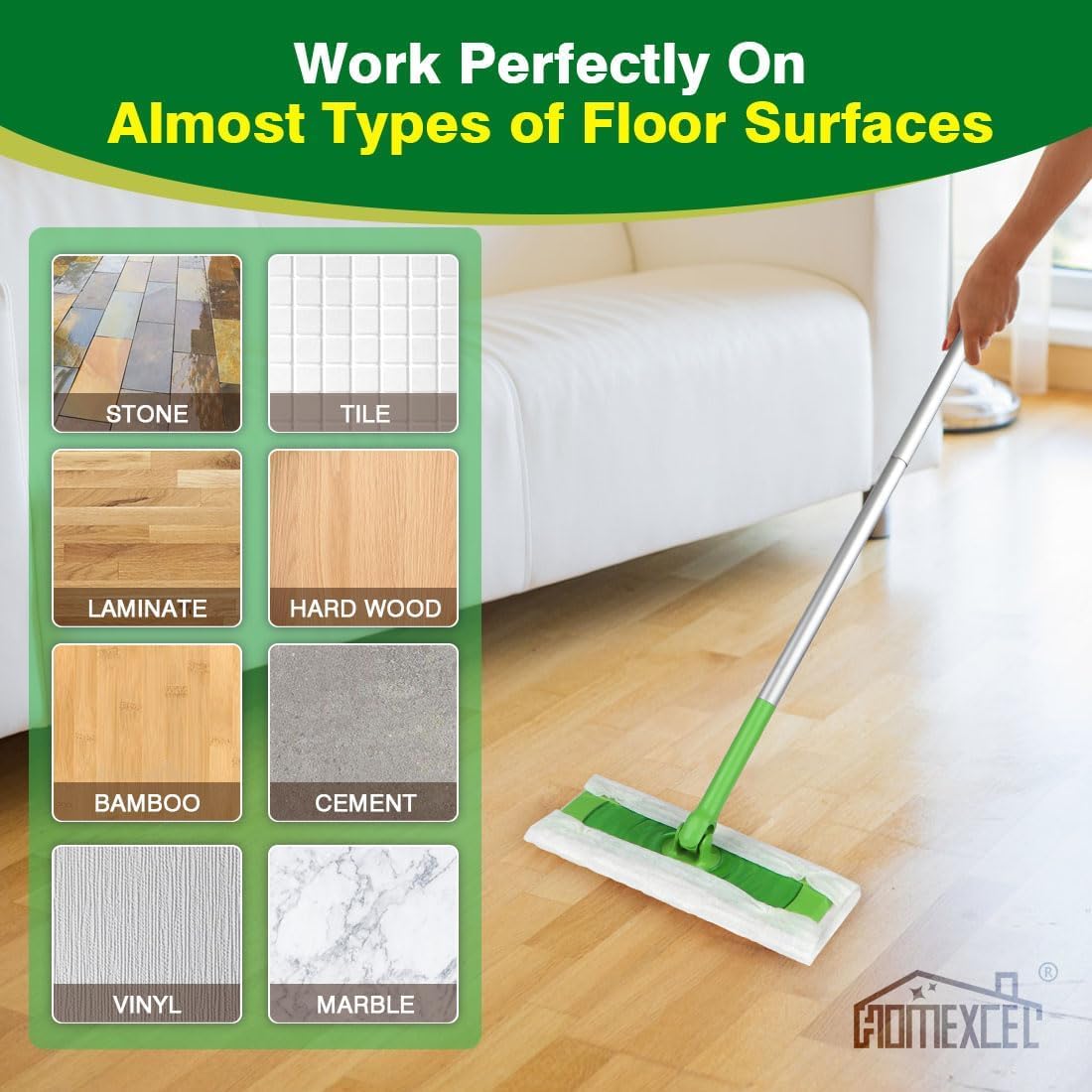 HOMEXCEL Dry Sweeping Cloths Pads Compatible with Swiffer Sweeper- Disposable Duster Refills Mop