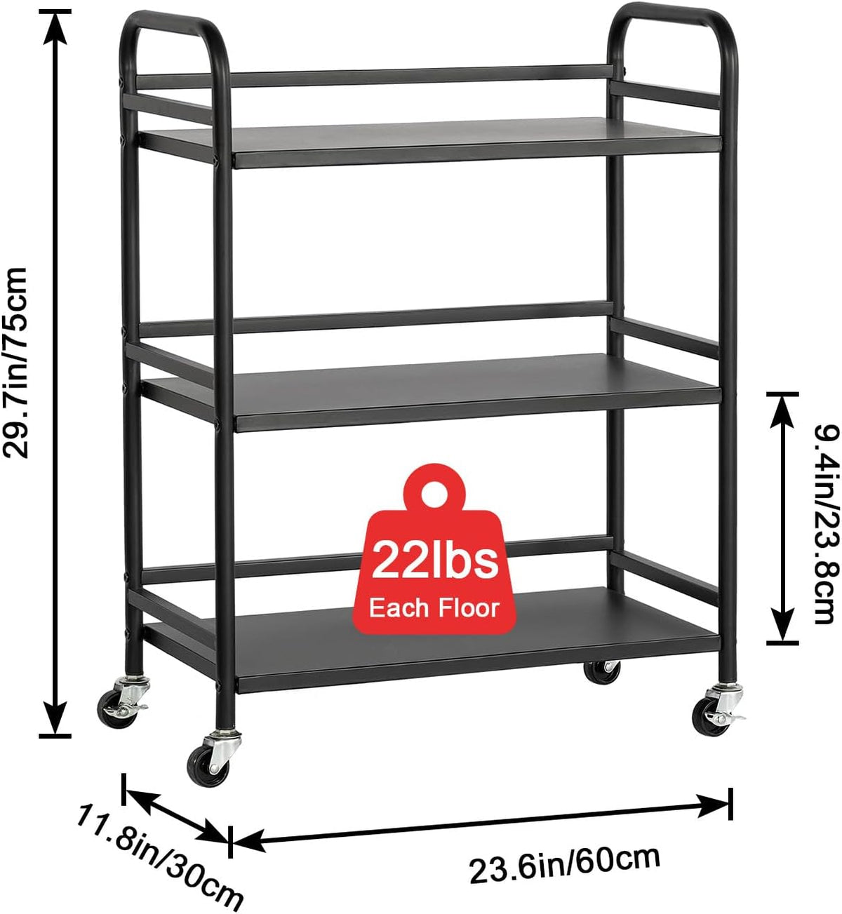 HDANI 3 Tier Metal Utility Multipurpose Rolling Cart,Large Capacity Heavy Duty Cart with Lockable