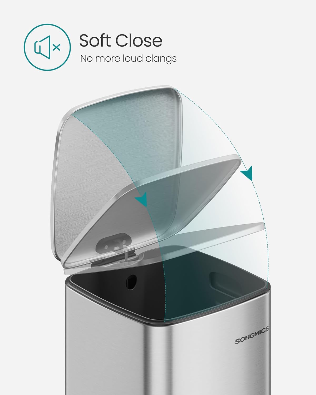 SONGMICS Kitchen Trash Can, 5.2-Gallon (20 L) Trash Bin, Stainless Steel Garbage Can, with Inner