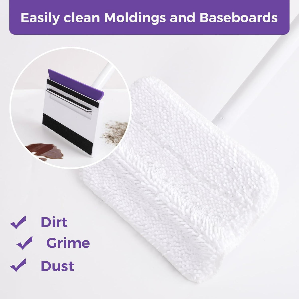 Baseboard Cleaner Tool with Handle 2.0, 60" Extendable Long Handle, Dust Trapping and Locking, 5