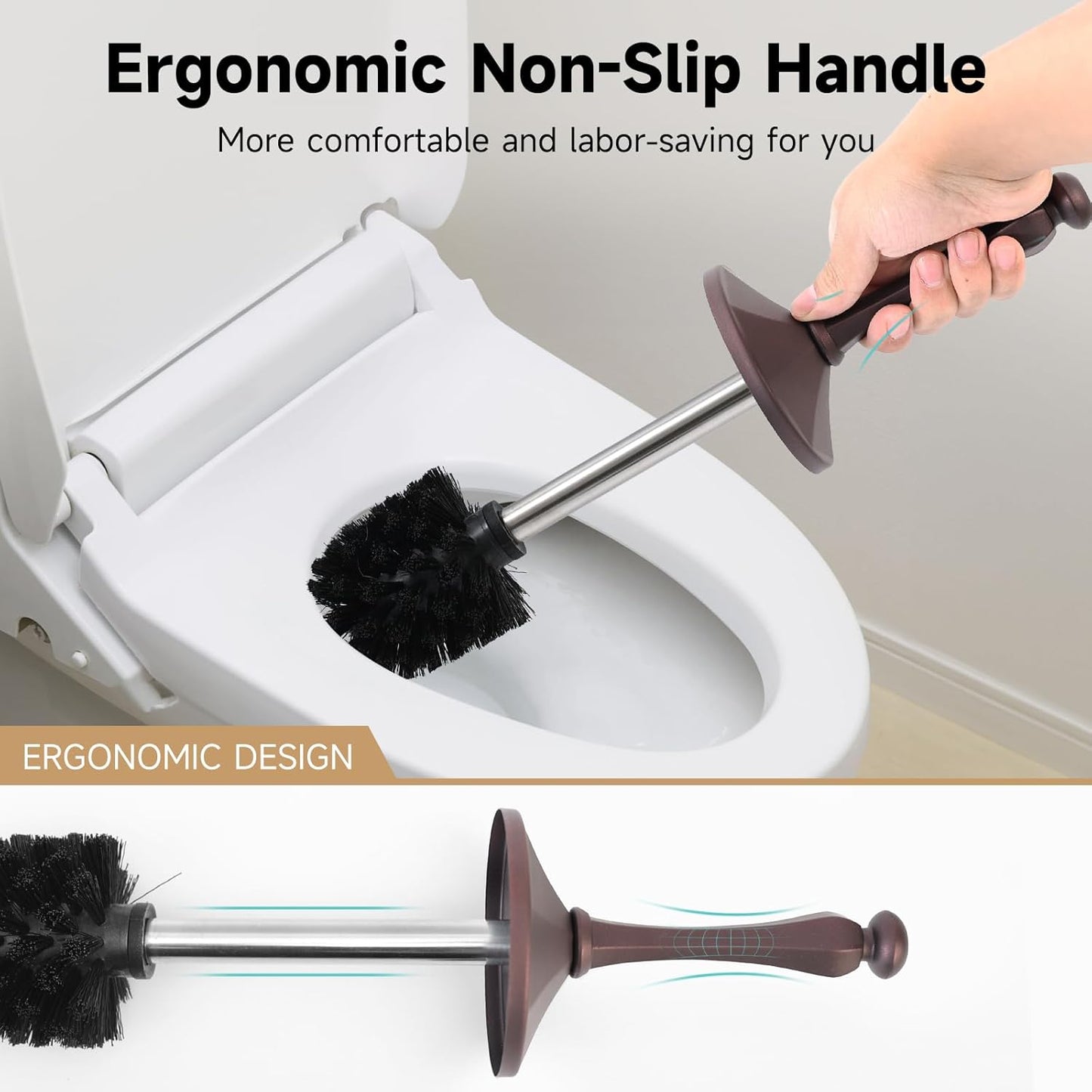 Bronze Toilet Brush and Holder，Extra Long Handled Toilet Brush for Bathroom，Stainless Steel Heavy